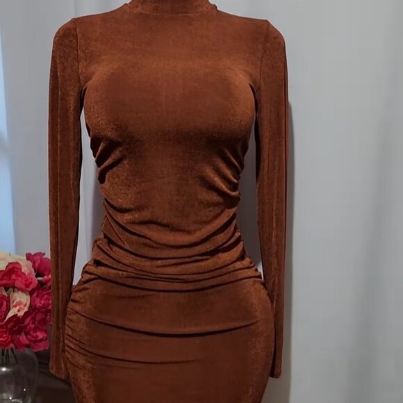 Silky Smooth Long Sleeves Dress Womens club night out party cocktail party - Picture 3 of 4